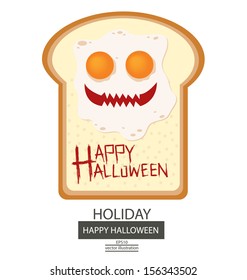 Breakfast. Fried egg. Sausage. Bread. Halloween vector illustration.