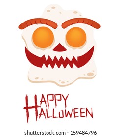 Breakfast. Fried egg. Sausage. Bread. Halloween vector illustration.