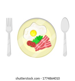 breakfast. fried eggs illustration. And  a spoon  and fork