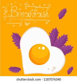 Breakfast, fried eggs, spices, vector illustration, flat style