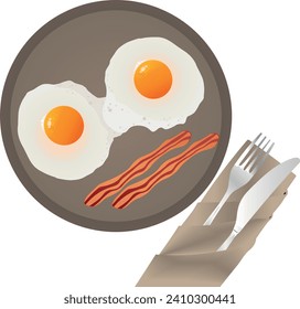 El desayuno con huevos pochados fritos y bacon