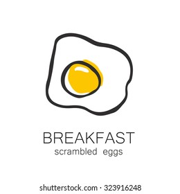 Breakfast - fried or scrambled eggs. Design template for logo, menus, flyers for cafes, restaurants, fast food