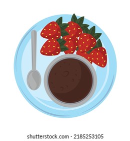 breakfast fruits and chocolate cup, icon