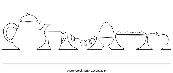 Breakfast full menu one line drawing