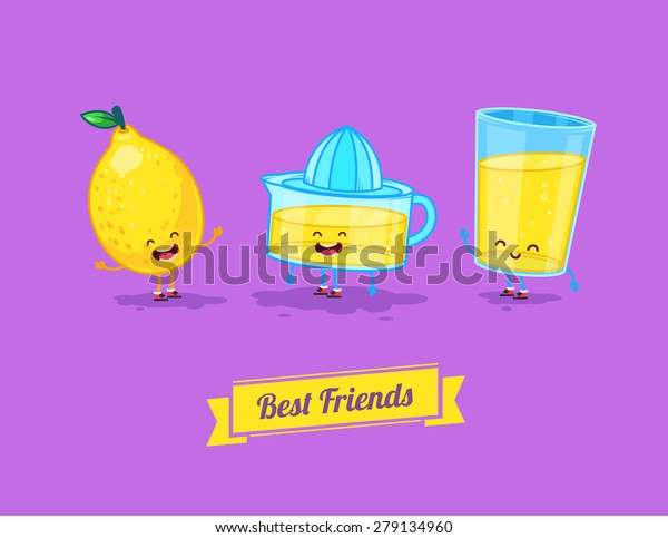 朝食 おかしなキャラクターはレモン ジュース グラス 親友セット ベクターイラスト のベクター画像素材 ロイヤリティフリー