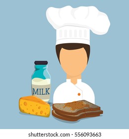 breakfast girl chef toast syrup cheese milk bottle vector illustration eps 10
