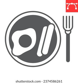 Breakfast glyph icon, fried egg and sausages, english breakfast vector icon, vector graphics, editable stroke solid sign, eps 10.