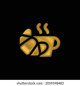 Breakfast gold plated metalic icon or logo vector