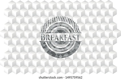 Breakfast grey badge with geometric cube white background