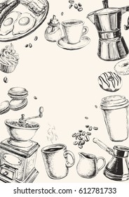 Breakfast Hand Drawn Background Vector illustration