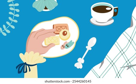Breakfast hand drawn doodle seamless pattern. Food and drink.
