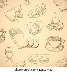 breakfast hand drawn food set vector