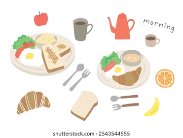 Breakfast hand drawn illustration set