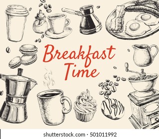 Breakfast Hand Drawn Set Vector illustration