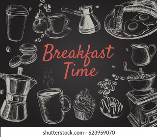Breakfast Hand Drawn Set Vector illustration