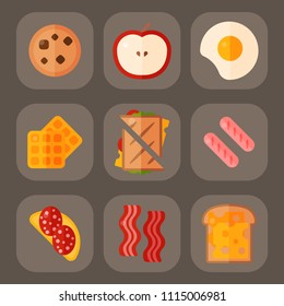 Breakfast healthy food meal icons drinks flat design bread egg lunch healthy meat menu restaurant vector illustration.