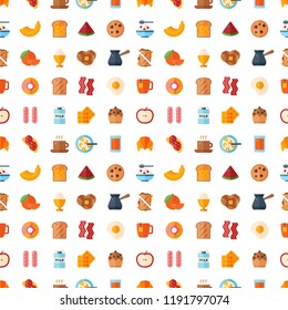 Breakfast healthy food meal icons seamless pattern background drinks flat design bread egg lunch healthy meat menu restaurant vector illustration.