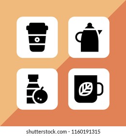 breakfast icon. 4 breakfast set with coffee, tea, orange juice and kettle vector icons for web and mobile app