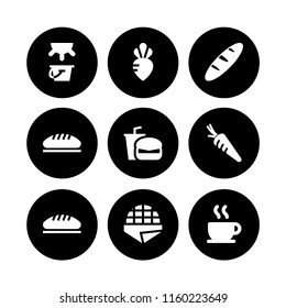 breakfast icon. 9 breakfast set with vegetarian, coffee, bread and salad vector icons for web and mobile app
