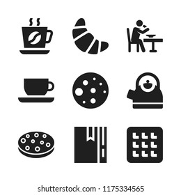 breakfast icon. 9 breakfast vector icons set. croissant, waffle and kettle icons for web and design about breakfast theme
