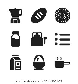breakfast icon. 9 breakfast vector icons set. list, pan and milk bottle icons for web and design about breakfast theme
