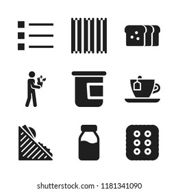 breakfast icon. 9 breakfast vector icons set. tea cup, milk bottle and list icons for web and design about breakfast theme