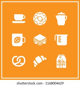 breakfast icon. 9 breakfast vector set. doughnut, croissant, pretzel and tea cup icons for web and design about breakfast theme