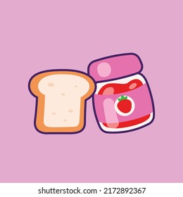 Frühstück Icon Broad und Strawberry Jam Vector Illustration Cartoon Stil.