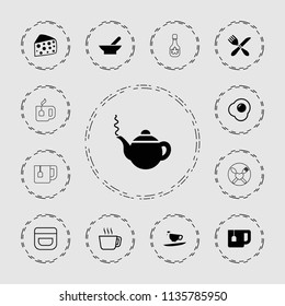 Breakfast icon. collection of 13 breakfast filled and outline icons such as bowl, teapot, egg, cream, tea, cheese, coffee cup. editable breakfast icons for web and mobile.