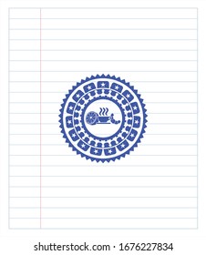 icono del desayuno con pluma. Tinta azul. Ilustración vectorial. Detallado.