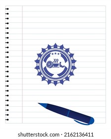 breakfast  icon drawn with pen strokes. Blue ink. Vector Illustration. Detailed. 