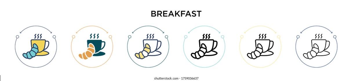 Breakfast icon in filled, thin line, outline and stroke style. Vector illustration of two colored and black breakfast vector icons designs can be used for mobile, ui, web