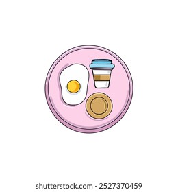 Breakfast icon with fried egg and coffee cup. Vector illustration.