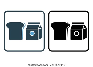 Breakfast icon illustration. bread, milk. Solid icon style. Simple vector design editable