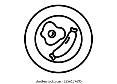 Breakfast icon illustration. fried eggs icon, sausages . Line icon style. Simple vector design editable