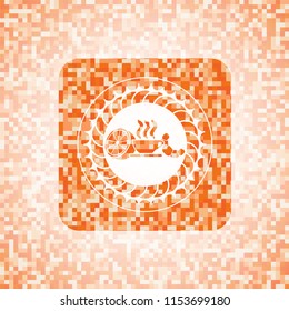 breakfast  icon inside abstract emblem, orange mosaic background