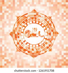 breakfast  icon inside abstract orange mosaic emblem with background
