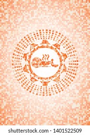 breakfast  icon inside abstract orange mosaic emblem with background