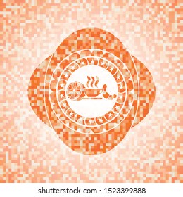 breakfast  icon inside abstract orange mosaic emblem