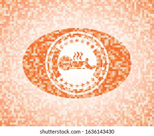 breakfast  icon inside abstract orange mosaic emblem with background