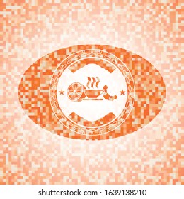 breakfast  icon inside abstract orange mosaic emblem with background