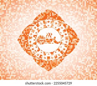 Frühstückssymbol in abstraktem orangefarbenem Mosaik mit Hintergrund. 
