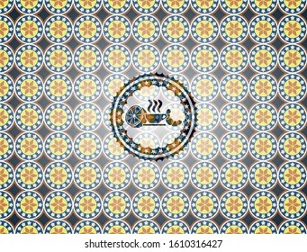 breakfast  icon inside arabic badge. Arabesque decoration.
