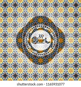 breakfast  icon inside arabic emblem background. Arabesque decoration.