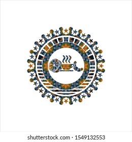 breakfast  icon inside arabic emblem background. Arabesque decoration.