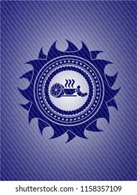 breakfast  icon inside badge with denim texture