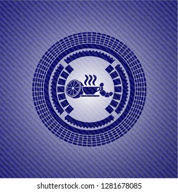 breakfast  icon inside badge with denim background