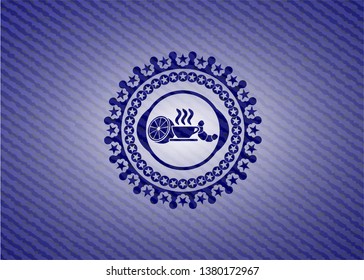 breakfast  icon inside badge with denim background