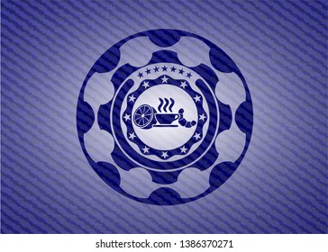 breakfast  icon inside badge with denim texture