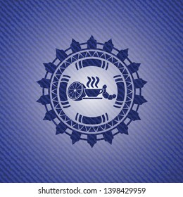 breakfast  icon inside badge with denim texture